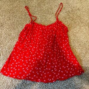 paper crane, large, red spaghetti strap blouse